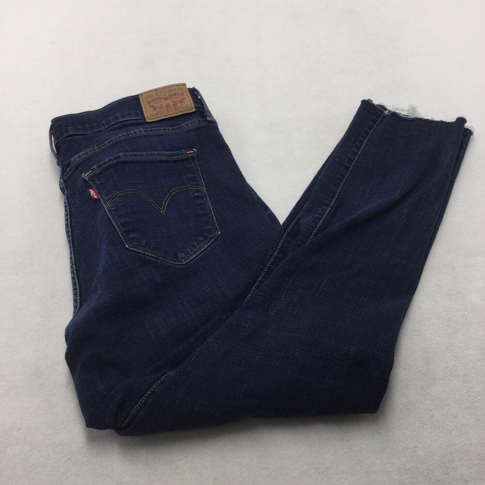 Levis Jeans Mens 33x30 Dark Blue Slim Straight Denim Zip Fly Distressed Stretch